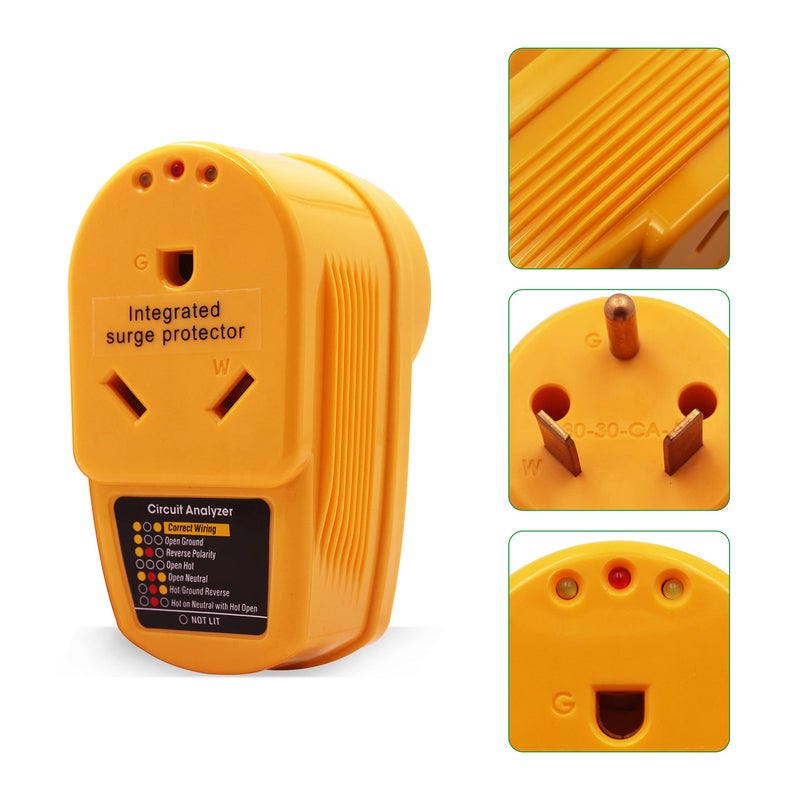 Bylot RV Surge Protector 30 Amp,55310 Adapter Circuit Analyzer with Integrated Surge Protectionï¼Œ30 Amp Male to 30 Amp Female Wiring RV Trailerï¼Œwith Indicator Lights - Image 2